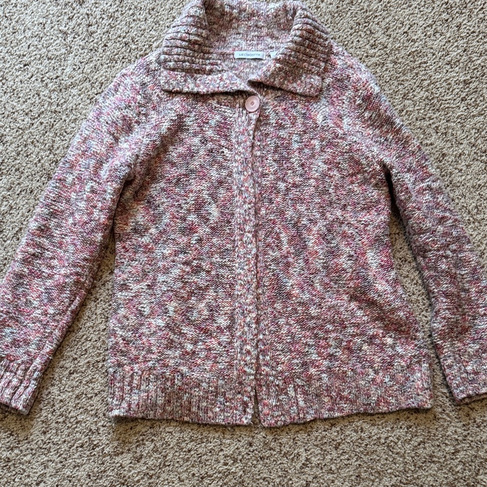 Liz Claiborne Pink and Cream Marled Button Cardigan
